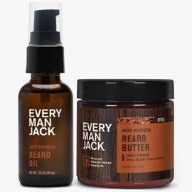 Every Man Jack Beard Oil & Beard Butter Bundle - Aged Bourbon Fragrance - Rejuvenates, Hydrates & Styles Dry Beards - Naturally Derived with Cocoa Butter and Shea Butter