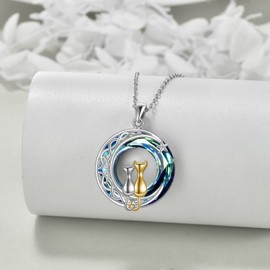 VONALA Cat Pendant Necklace, 925 Sterling Silver Animal Moon Necklace Jewellery Gift for Women, Silver Sterling Silver, Moonstone
