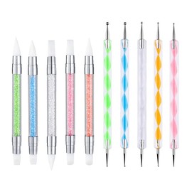 FULINJOY 5PCS Dual Tipped Nail Art Sculpture Pen with 5PCS Dotting Pens, Double Ended Brush and Dotting Tool Kit, Nail Art Design Tools (10 Pcs Set)
