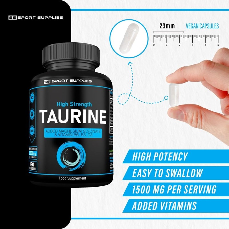 Taurine Supplement 1500mg Capsules Per Serving - Added Magnesium Glycinate,