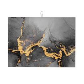 Black Gray Gold Marble Kitchen Drying Mat Abstract Modern Microfiber Dish Drainer Mat for Kitchen Counter Absorbent Reusable Washable 18x24 Inch
