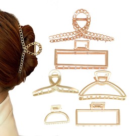 6 Pack Metal Hair Claw Clips - gold hair clips, Perfect Jaw hair clamps for Women, Thick hair styling, Strong Hold Hair, Fashion Hair Accessories