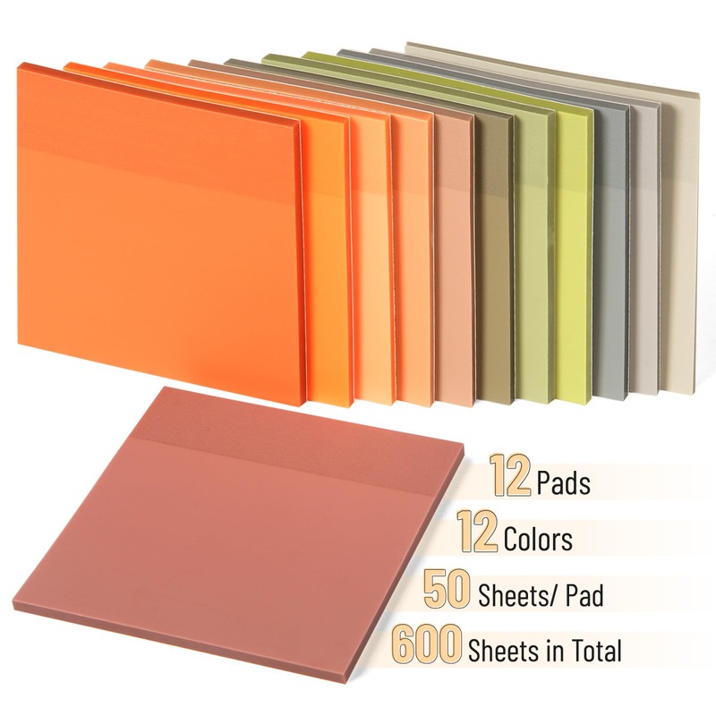Mr. Pen- Clear Transparent Sticky Notes, 3”x3”, Earthy Colors, 12