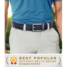 KEMISANT Men's Business Belt, Auto Lock, Large Size, Easy to Use, Suit Belt, No Holes, Stepless Adjustment, Gift Box Included, navy blue 2698