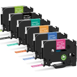 Replacement for Brother P-Touch Label Maker Tape TZe 12mm 0.47 Ribbon Laminated TZ Colored Refills Compatible with Brother P Touch PT-D210 D220 H110 1000 1280 D400 Cube, 1/2" x 26.2', 6 Pack