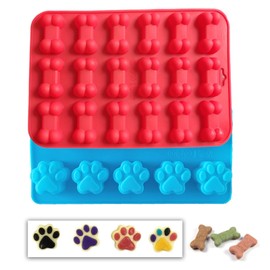 SCYFREID Puppy Dog Paw and Bone Silicone Molds, 2PCS Candy Cookie Chocolate Silicone Moulds Ice Cube Tray Dog Treats Baking Tools
