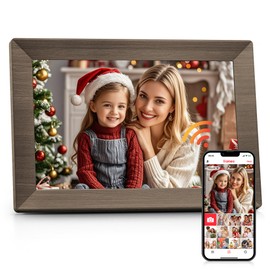 Frameo 10.1" Digital Picture Frame with 32GB Memory Wood WiFi Electronic Photo Frame 1280 x 800 IPS Touch Screen Auto-Rotate Slideshow Wall Mountable Share Photos/Video Remotely Anywhere