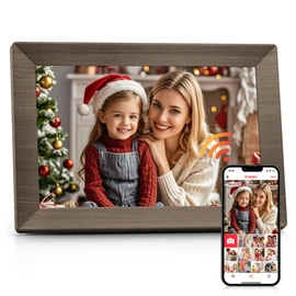 Frameo 10.1" Digital Picture Frame with 32GB Memory Wood WiFi Electronic Photo Frame 1280 x 800 IPS Touch Screen Auto-Rotate Slideshow Wall Mountable Share Photos/Video Remotely Anywhere
