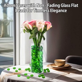 Green Glass Marbles, 0.97 LB Transparent and Smooth Flat Glass Beads for Vases, Mosaic Gem Pebbles for Aquarium Decor, Floral Arrangements, Mancala Stones, Vase Filler and Crafts (Approx. 80-100 PCS)