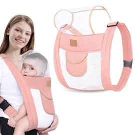 HINATAA Lightweight Breathable Baby Carrier, Double Layer Mesh Baby Sling, Ergonomic Universal for All Seasons Baby Wrap Carrier for Newborns from Birth 3-30 Months (Pink)