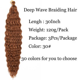 24 inch Ocean Wave Crochet Hair Brown Deep Wave Curly Braiding Hair Extensions 3 packs Long Wavy Water Wave Braid For Women Synthetic Crochet Braids(24 inch, Brown)