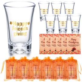 Potchen 6 Set Friendsgiving Party Favors for Guests Including Clear Acrylic Shot Glasses, Thank You Cards, Yellow Autumn Holiday Organza Gift Bags, Friendsgiving Thanksgiving Party Decorations