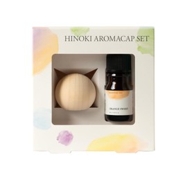 Life Tree Hinoki Aroma Cap Set, Japanese Hinoki Aroma Cap, Round x Orange Sweet Essential Oil, 0.2 fl oz (5 ml)