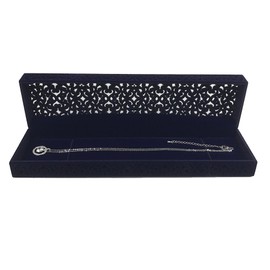 DesignSter Hollow Sapphire Blue Velvet Necklace Box - Long Chain Necklace Storage Case Jewelry Packaging Gift Box