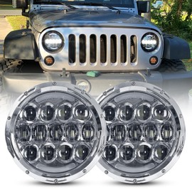 BESURE 7 inch LED Headlights Compatible with Jeep Wrangler JK JKU TJ LJ 1997-2018 with DOT Approved Hi/Lo Beam Turn Signal, DOT Approved ，Plug and Play, IP67 Waterproof (Silver Pair)