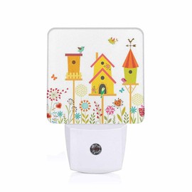 Chrobak LED Night Light,Cute Bird Butterfly Flower Houses LED Night Light Plug into Wall with Dusk to Dawn Light Sensor White Energy Efficient Nightlight for Bedroom Hallway Living Room Kitchen