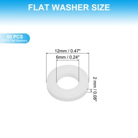 PATIKIL 50 Pcs PTFE Flat Washers 0.24 ID x 0.47" OD x 0.08" Thickness Sealing Spacer Flange Gasket for Machines Pipe Valves Oil Gas Industries, White (6x12x2mm)