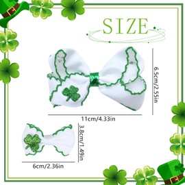 St Patricks Day Green White Hair Bows Set for Women Girls Shamrock Hair Clips Clover Bow Barrettes Accessories (Green A)