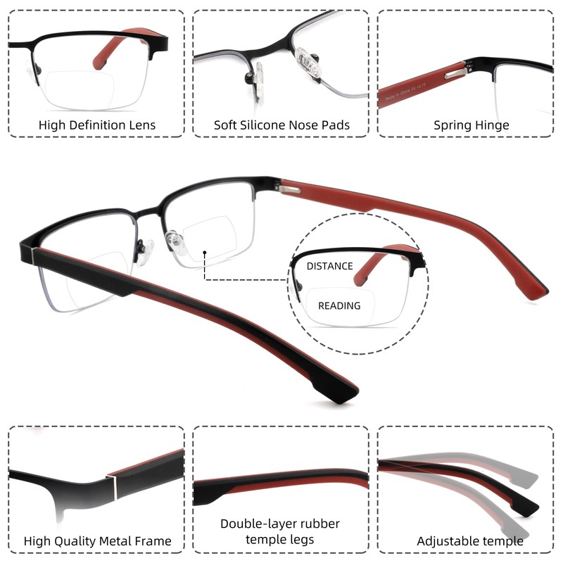 zooxsky 2 Pack Bifocal Metal Reading Glasses for Men,Classic Square