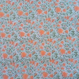 E-Tailor® Hand-Block Printed Pre-Cut Cotton Fabric Ideal for Dressmaking, Sewing, Crafting, Upholstery, Patchwork, Curtains, Quilting Etc. (Light Green, 3 Yard pre Cut)