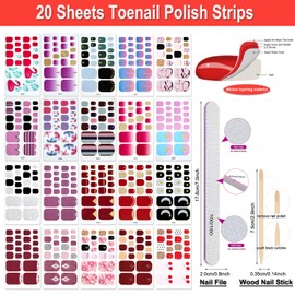 DANNEASY 20 Sheets Toe Nail Polish Stickers Full Nail Wraps for Women Self Adhesive Nail Polish Strips for Toes Gel Nail Strips Toenail Manicure Sticker with Nail File, Cuticle Stick