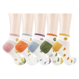 Benefeet Sox Cute Sheer Socks for Women Girls Lace Mesh Floral Socks Pretty Transparent See Through Ankle Sock Fancy Elegant Ultra Thin Silk Nylon Summer Short Sock, 5 Pack-Colorful Little Flowers
