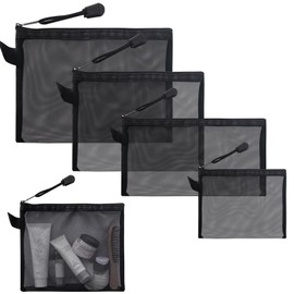 CNYMANY 4 Sizes Mesh Pouch, Nylon Mesh Bags With Zipper, Waterproof Clear Purse Organizer Pouches for Travel, Multipurpose Cosmetic Pouch for Office School Puzzles Home Organization - Black