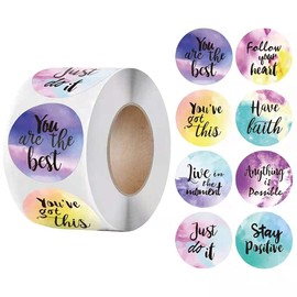 1.5 Inch Watercolour Motivational Stickers Roll, Envelope Seal Stickers for Packaging Boxes and Gift Bags, Inspiratinal Stickers for Scrapbook, Planner, Journal, Book, Cool Encouragment Quotes Stickers for Adult, Teens, Kids