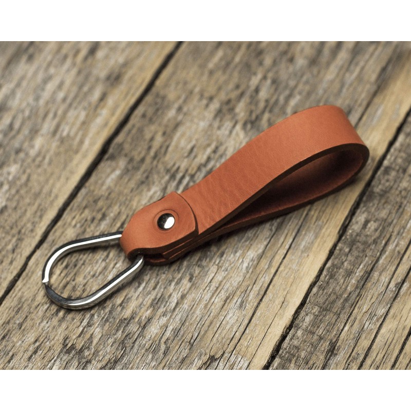 Burnt orange leather key chain drop shape ring keychain boyfriend