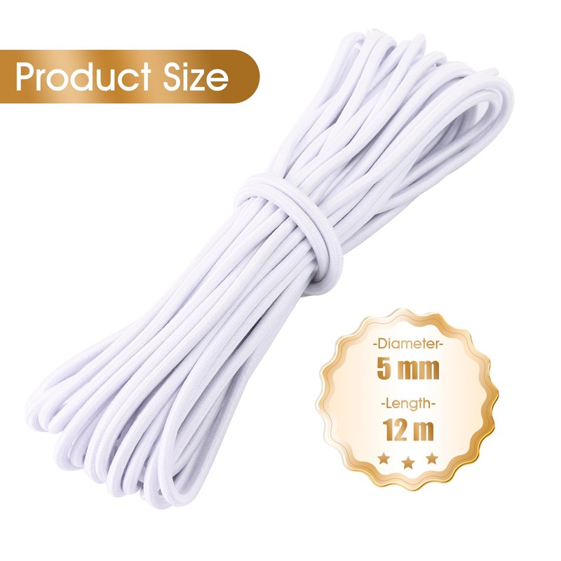 Bungee Cord White 5mm X 12M, Heavy Duty Elastic Shock