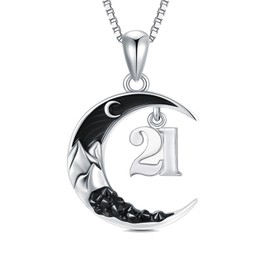 Flpruy Sterling Silver 21th Birthday Gifts for Women Girls Crescent Moon Pendant Necklace Black Gothic Jewelry Christmas Gifts for Women