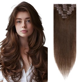 Elailite Clip-In Real Hair Extensions (8-Piece Set Hair Extensions Real Hair Clip) - #04 Medium Brown - 50 cm