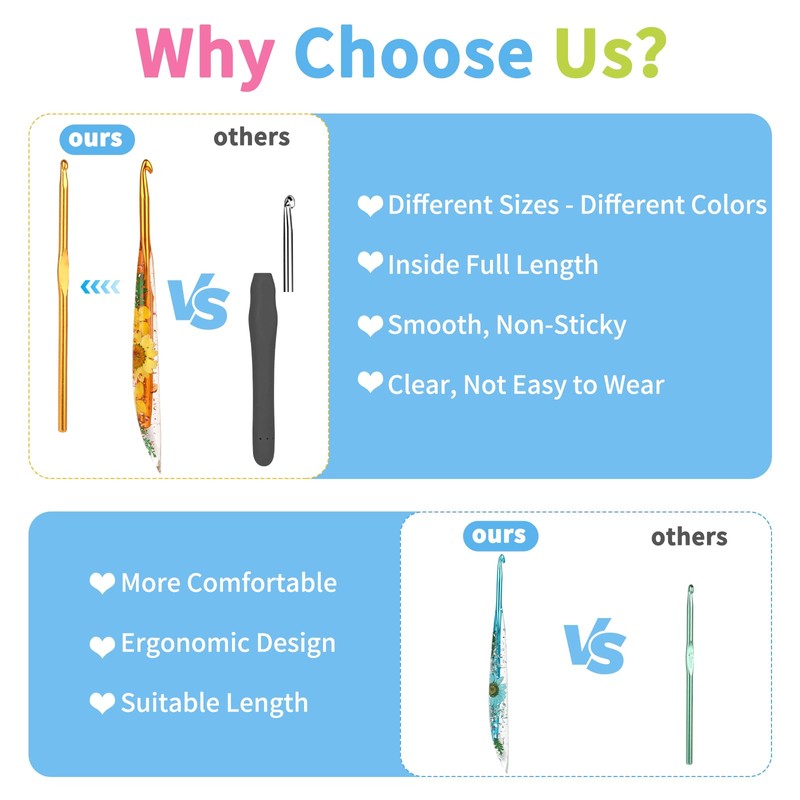 Coopay 6mm Crochet Hooks, Sparkly Floral Resin Crochet Hook, Ergonomic