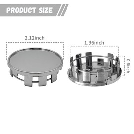 YYTQP 4 PCS Wheel Center Caps, 2.12 Inch Outer Diameter 1.96 Inch Inner Diameter Snap-in ABS Plastic Wheel Center Hub Cap Cover, Car Rim Hub Caps Universal for Cars Tire Accessories (Silver)