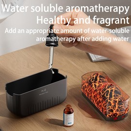 Double nozzle volcano humidifier, large capacity rainbow gradient flame lamp, air replenishment, household atomizer (Black)