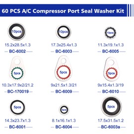 A/C System Compressor Gasket Seals Air Conditioning Compressor Port Seal Washer Kit 60 Pieces Gasket Bonded Seal Assortment