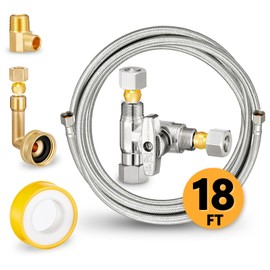 Dishwasher Hose Installation Kit - Includes Water Supply Line, 3/8" Compression Water Splitter, 3/4" FHT Elbow, and 3/8" MIP Elbow (18 FT)