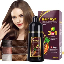 3 in 1 Hair Dye Shampoo with Natural Ingredients, Multiple Fashion Colors,Easy to Use, Covers Gray Hair, Natural Ingredients,500ml (Coffee)           