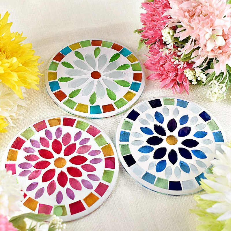 Forkart CNJYK5 Cute Handmade Glass Moissanite Coaster, Flower, Pink