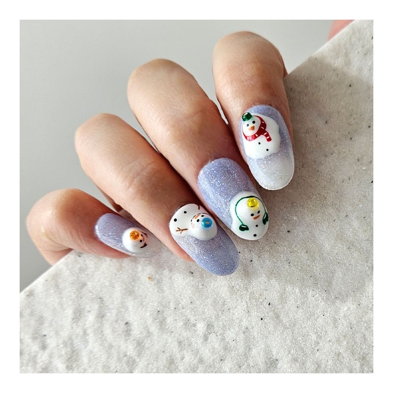 Snowman Village Handmade Nail Tips - Natural / 눈사람 마을