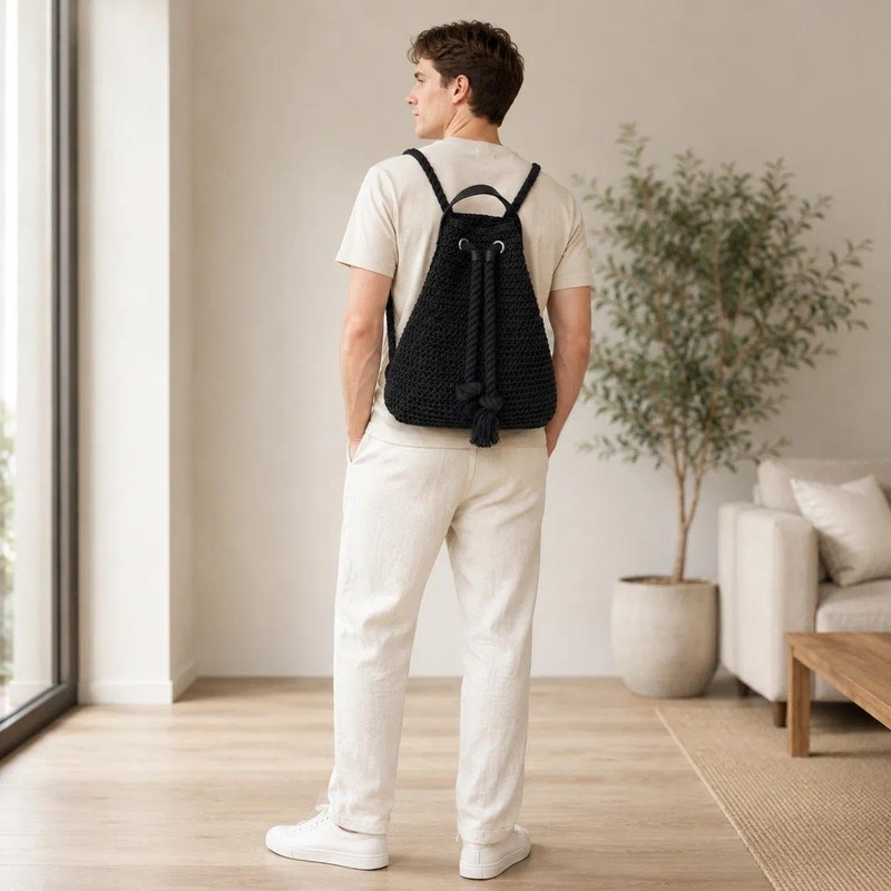 Eiyye Woven Straw Backpack for Women Paper Rope Drawstring Backpack