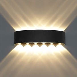 Sunsign lampara exterior pared, LED lampara de pared, IP65 Impermeable Fuentes de luz superior e Inferior Para La Iluminación Interior y exterior, Fuente de luz de 12 LEDs, 12W, negro, luz calida