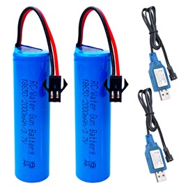 RC Car 2000mAh Battery [1200mAh Upgraded ], Shockli 3.7V Li-ion Rechargeable Battery [ SM-2P Plug ] with USB Charger Cable for Remote Control Trucks RC car, Water Gun -(2 Pack)