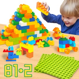 Large Building Blocks for Kids Toddlers Including 2 Piece Baseplates, Basic Big Building Blocks Compatible with Legos duplo and Major Brands, Building Bricks Set for Kids Age 3 4 5 6