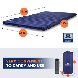 Hikenture Double Sleeping Pad,Extra Thick 3.75in Camping Mattress 2 Person,Queen Size Inflatable Air Mat,Lightweight and Compact,for Backpacking,Car Camping,Hiking,Tent,Cot (Large)
