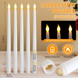 Baquler 50 Pcs 12.4 Inch Flameless Taper Candles Bulk LED Battery Operated Taper Candles Flickering Candlesticks for Valentine's Day Wedding Birthday Table Decoration