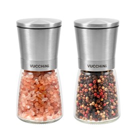 VUCCHINI Salt and Pepper Grinder Set - Adjustable Stainless Steel Spice Ceramic Grinders Mill Shaker for Kitchen Table - Stainless Steel color