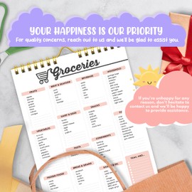 Decorably 52 Sheets Minimal Pink Grocery List Magnet Pad for Fridge with Strong Magnets, 6x9in Spring-Bound Magnetic Grocery List for Fridge
