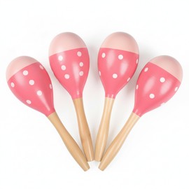 4 Pcs Maracas, 9 Inch Wooden Maraca Instrument (Pink-Smile)