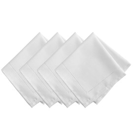 Elrene Home Fashions Alison Hemstitch Border Cloth Fabric Dinner Napkin, Set of 4, 17"x17", White